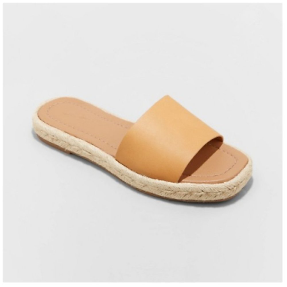 Universal Thread Maren Square Toe Espadrille Slide Sandals Natural 9 - Picture 2 of 4